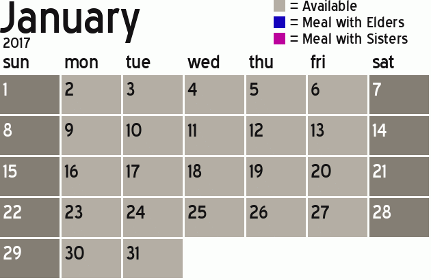 Missionary Dinner Calendar