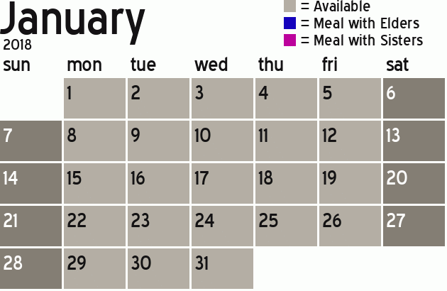 Missionary Dinner Calendar