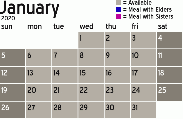 Missionary Dinner Calendar