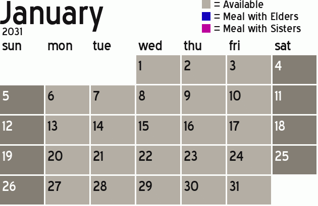 Missionary Dinner Calendar