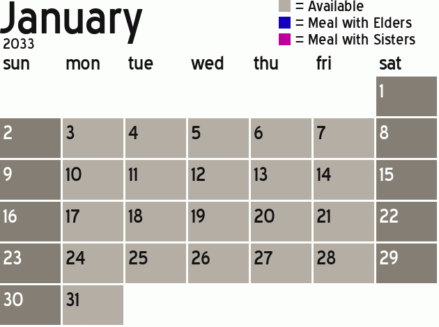 Missionary Dinner Calendar