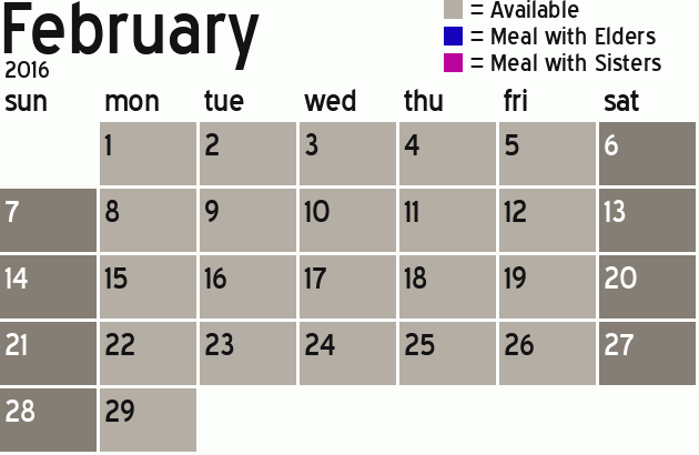 Missionary Dinner Calendar