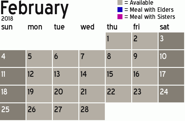 Missionary Dinner Calendar