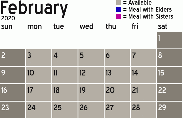 Missionary Dinner Calendar