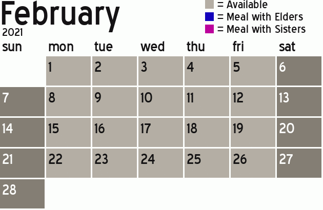 Missionary Dinner Calendar