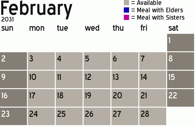 Missionary Dinner Calendar
