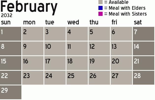 Missionary Dinner Calendar