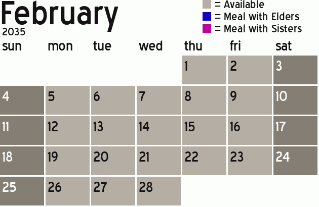 Missionary Dinner Calendar
