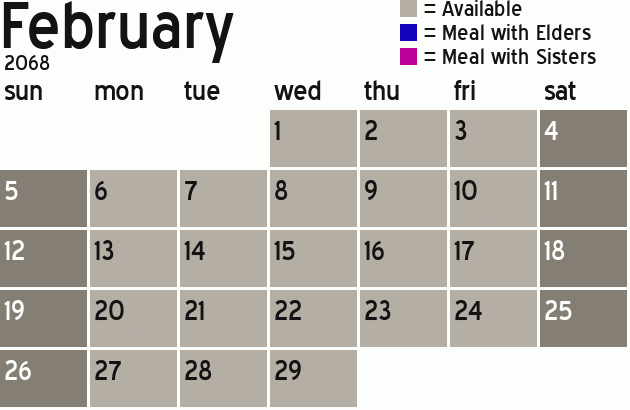 Missionary Dinner Calendar
