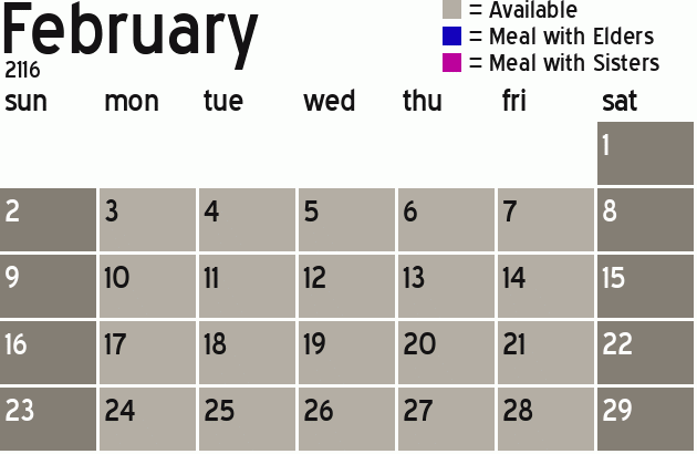 Missionary Dinner Calendar