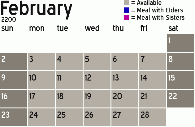Missionary Dinner Calendar