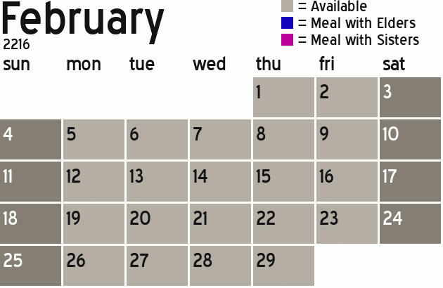 Missionary Dinner Calendar