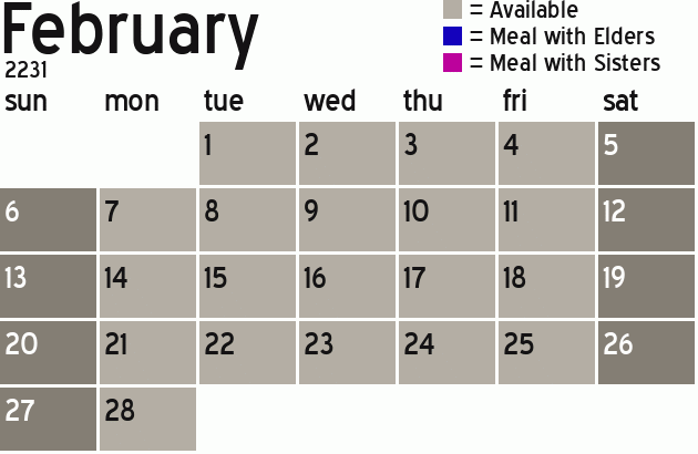 Missionary Dinner Calendar