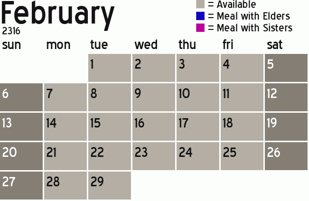Missionary Dinner Calendar