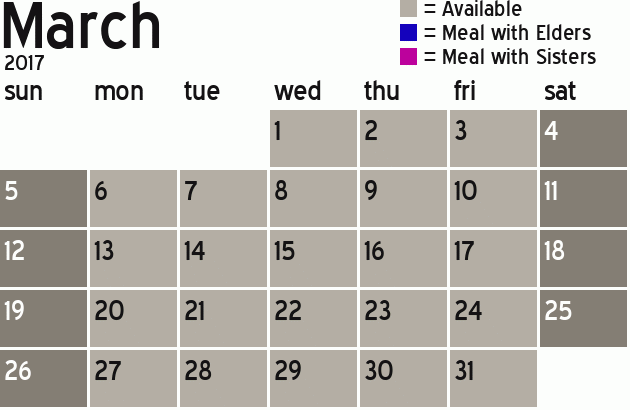 Missionary Dinner Calendar