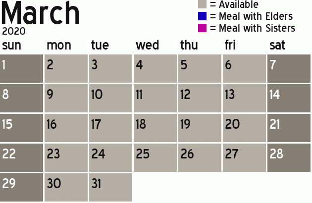 Missionary Dinner Calendar
