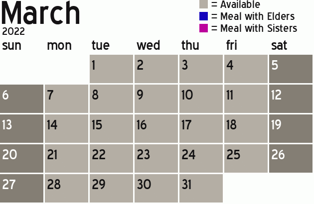 Missionary Dinner Calendar