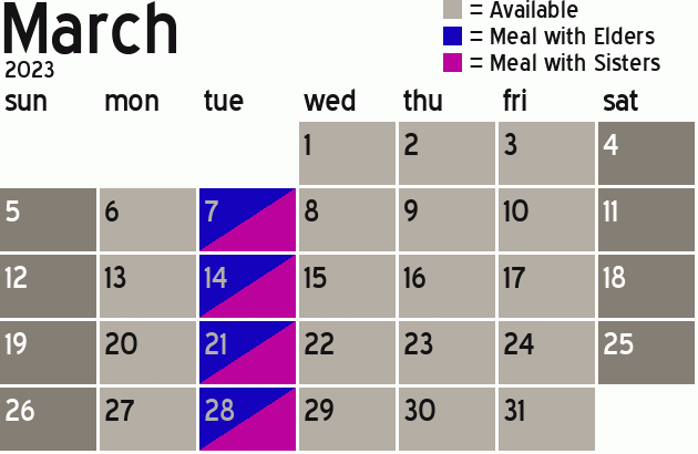 Missionary Dinner Calendar