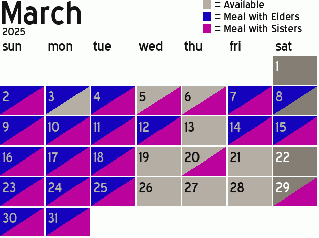 Missionary Dinner Calendar