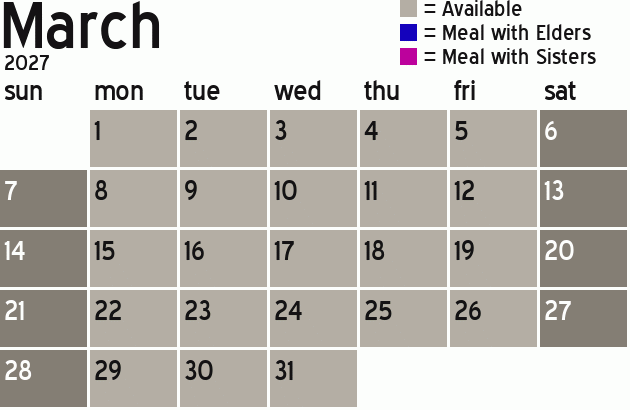 Missionary Dinner Calendar