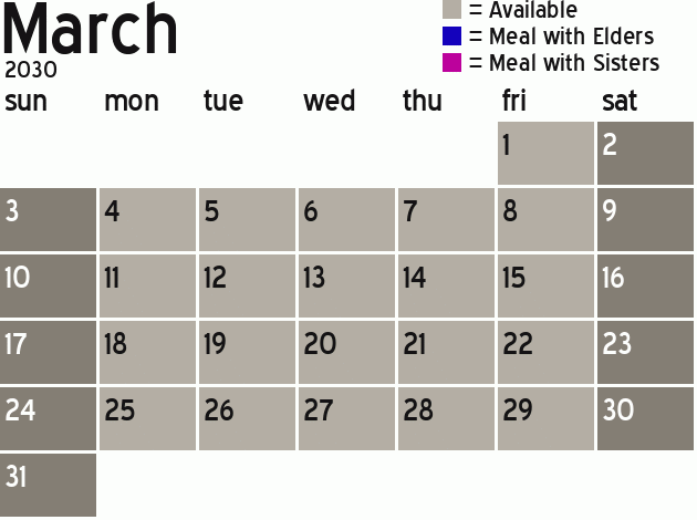 Missionary Dinner Calendar