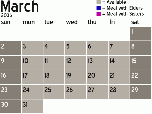 Missionary Dinner Calendar