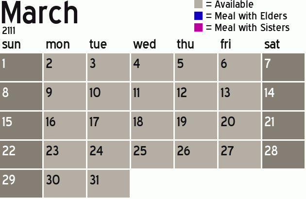 Missionary Dinner Calendar