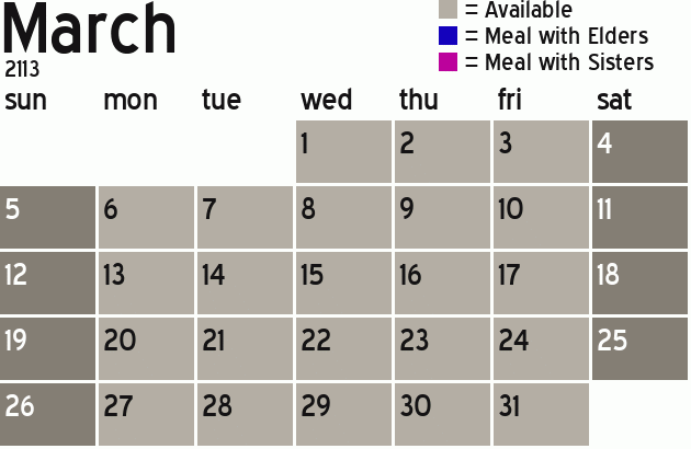 Missionary Dinner Calendar