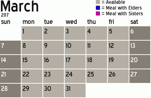 Missionary Dinner Calendar