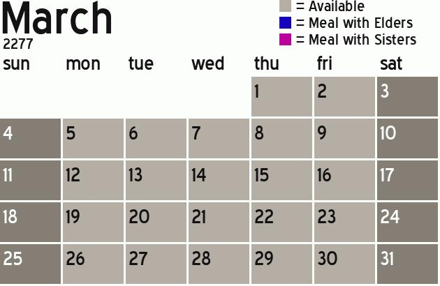 Missionary Dinner Calendar