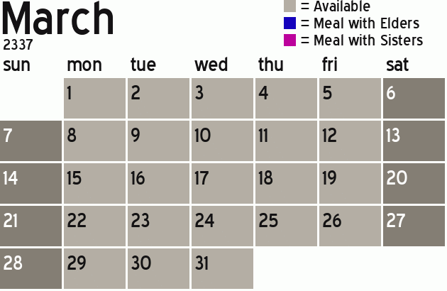 Missionary Dinner Calendar