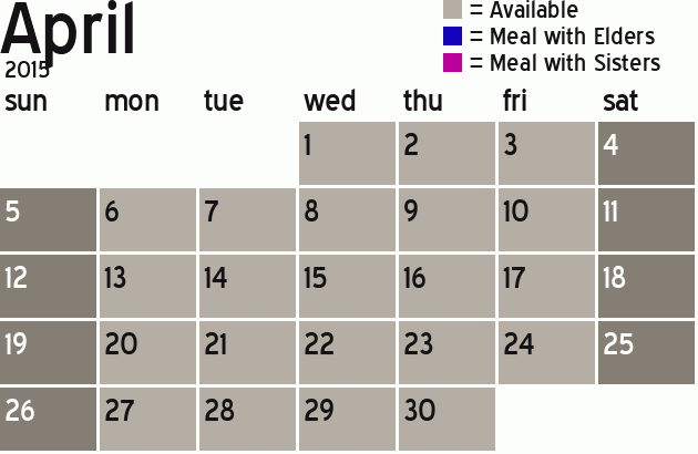 Missionary Dinner Calendar