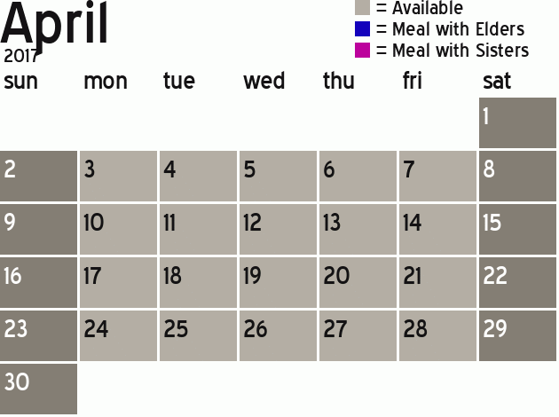 Missionary Dinner Calendar