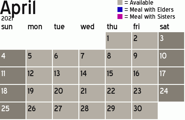 Missionary Dinner Calendar