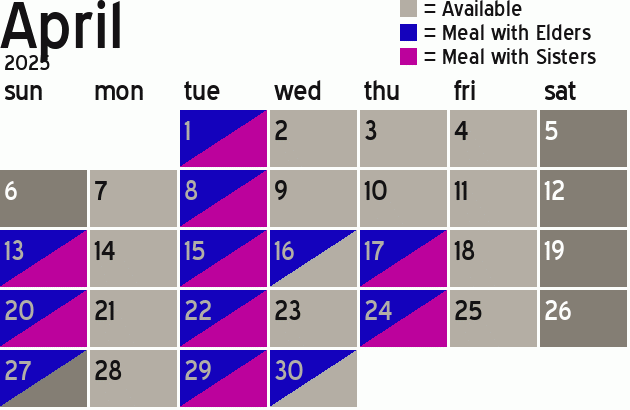 Missionary Dinner Calendar