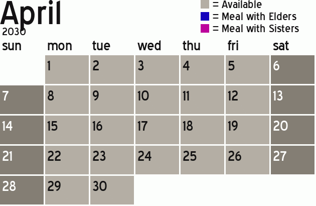 Missionary Dinner Calendar