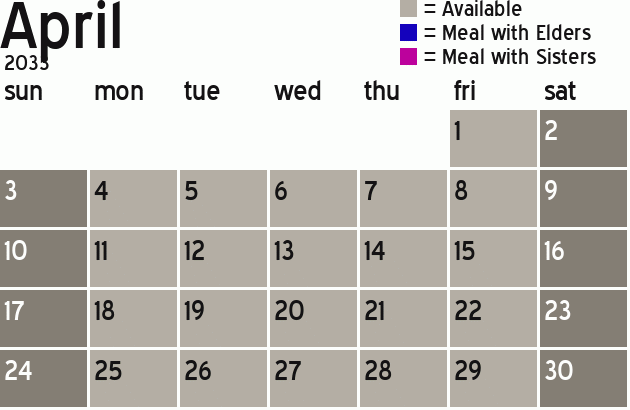 Missionary Dinner Calendar