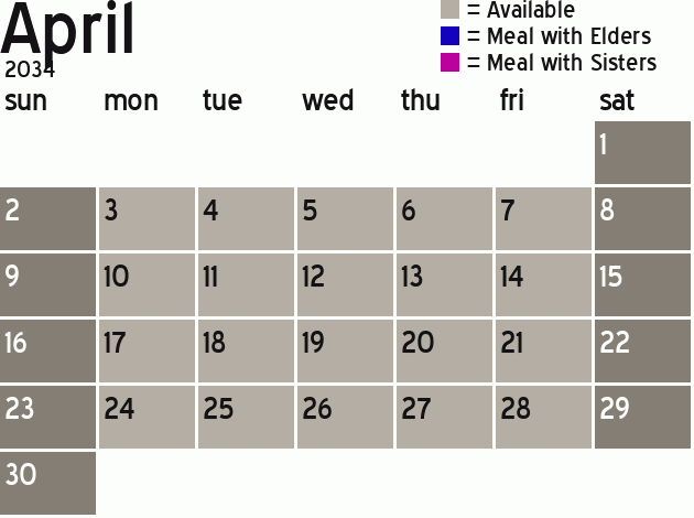 Missionary Dinner Calendar