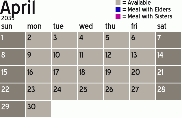 Missionary Dinner Calendar