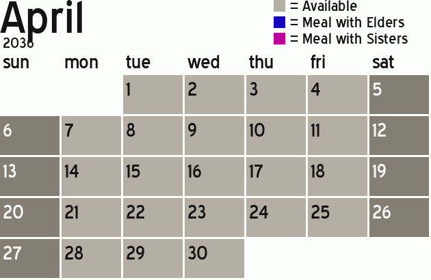 Missionary Dinner Calendar