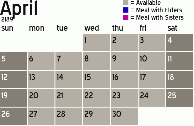 Missionary Dinner Calendar