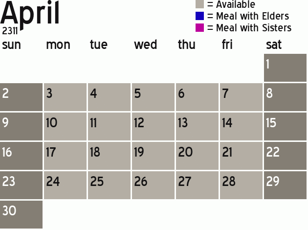 Missionary Dinner Calendar