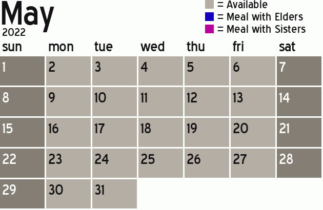 Missionary Dinner Calendar
