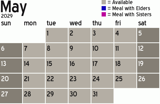 Missionary Dinner Calendar