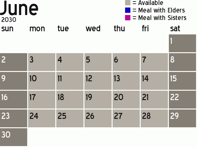 Missionary Dinner Calendar