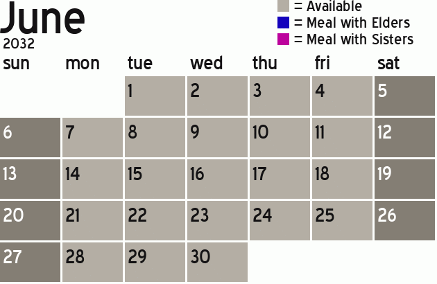 Missionary Dinner Calendar
