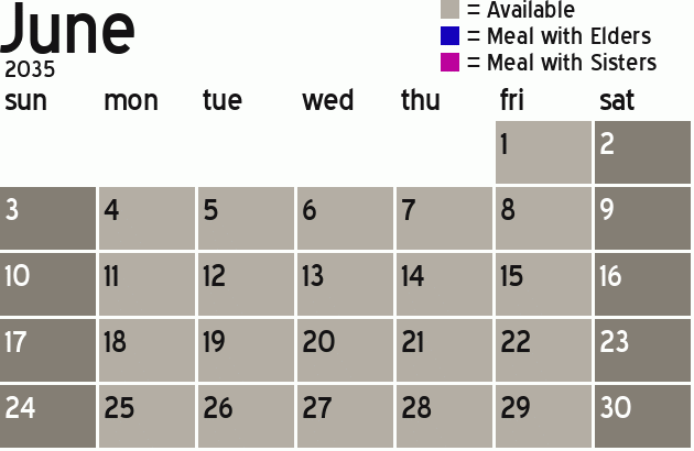 Missionary Dinner Calendar
