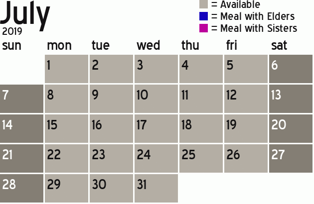 Missionary Dinner Calendar