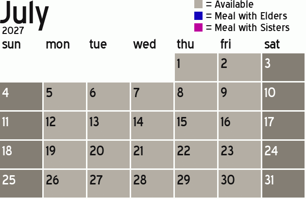 Missionary Dinner Calendar