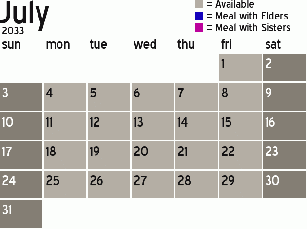 Missionary Dinner Calendar